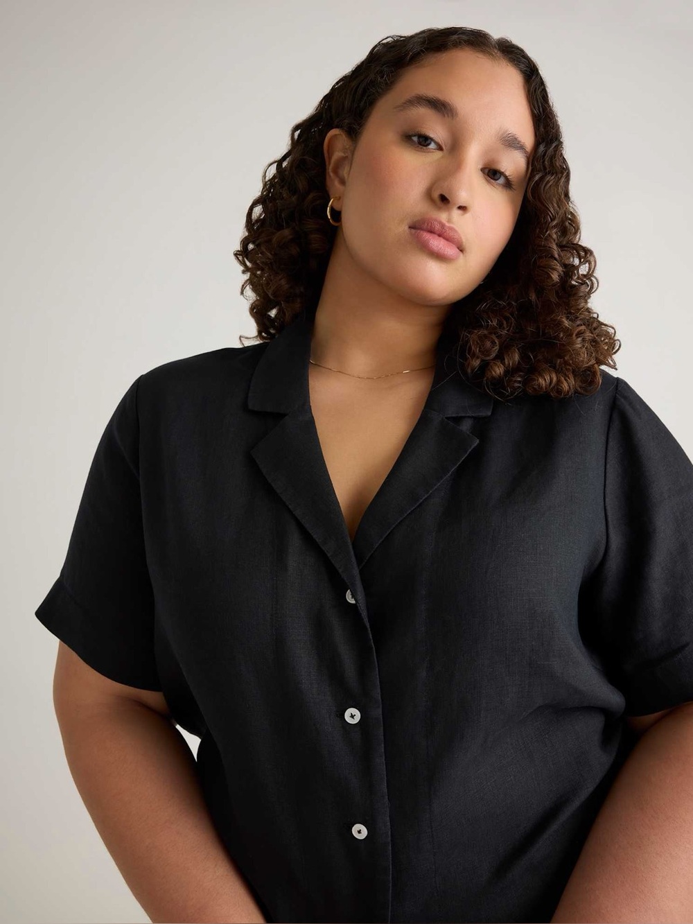 Quince Women's 100% European Linen Short Sleeve Shirt 1X Minimalist Quiet Luxe